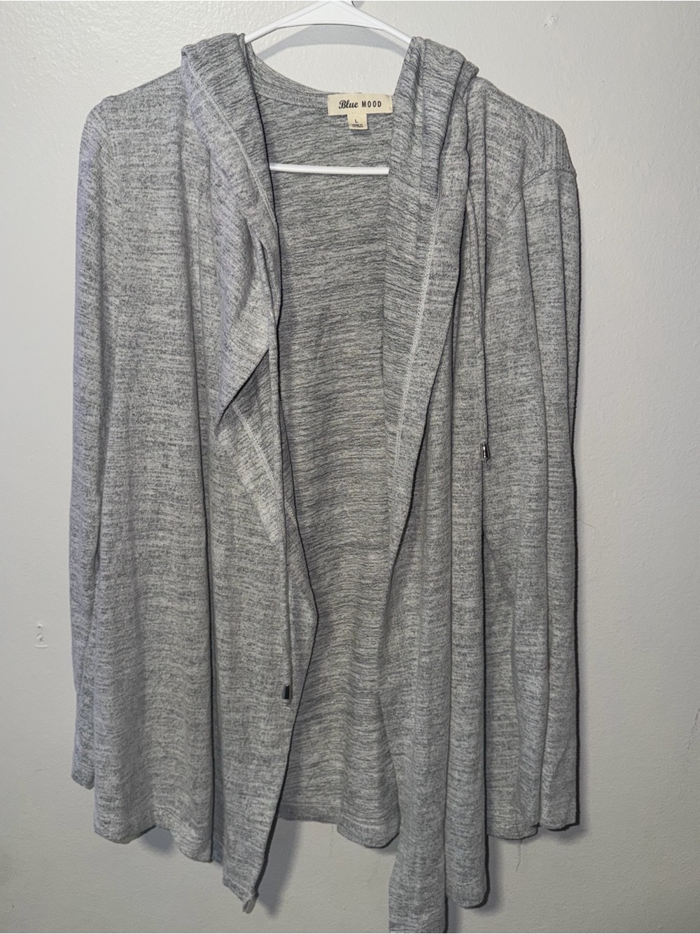 Blue Mood Women's Light Gray Hooded Open-Front Cardigan